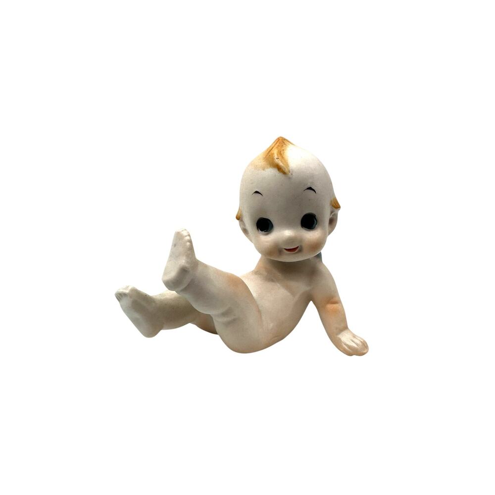 Vintage Ceramic Kewpie Style Baby Figurine Blonde Child Kicking Feet